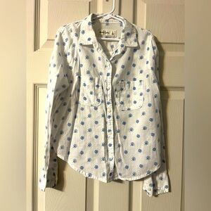 Abercrombie kids White and Blue Flower Button-Up Shirt Girl Small